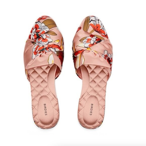 Birdies Shoes - Birdies Songbird Mule Peach Floral Satin